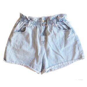 Ava High Waist Paper Bag Rolled-Hem Shorts 10 Light Wash 50off3